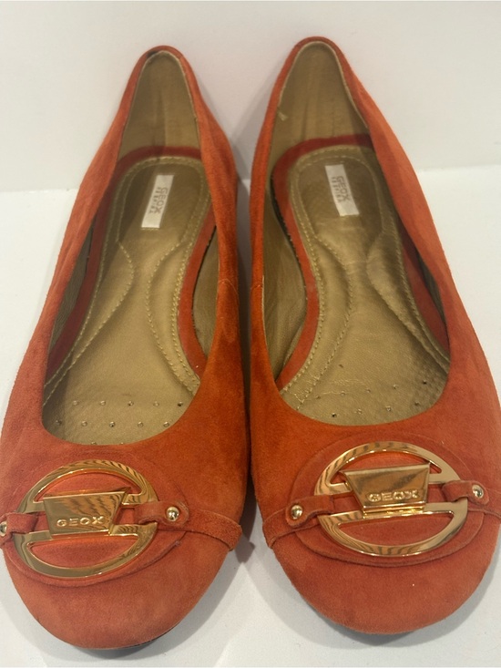 Geox Shoes - GEOX Women's Orange Suede Ballet Flats with Gold Accent Size 8